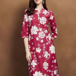 Melange By Lifestyle Red Cotton Regular Fit Floral Print Kurtas-29