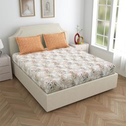Salona Bichona Brown & White Floral 180 TC King Bedsheet with 2 Pillow Covers-image-89