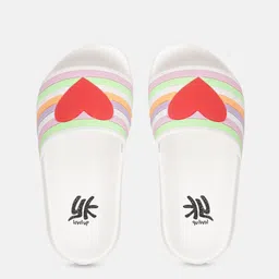YK Girls Multicoloured Striped Heart Patterned Sliders-picture-11