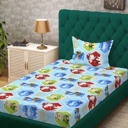 KLOTTHE Blue & Red Cartoon Printed Pure Cotton 400 TC Single Bedsheet Set 2.25m x 1.50m-image-52