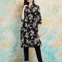 Melange By Lifestyle Black Cotton Regular Fit Printed Kurtas-picture-27