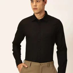 Thomas Scott Black Slim Fit Cotton Linen Shirt-image-40
