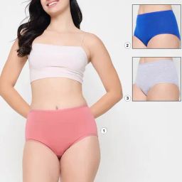 Clovia Multi Pack Of 3 Cotton Spandex High Waist Outer Elastic Hipster Panty-image-19