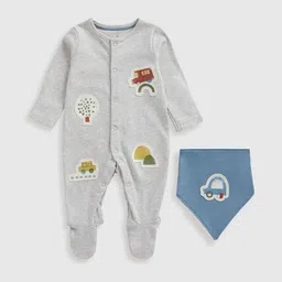 mothercare Boys Cotton Embroidered Sleepsuit With Bib-image-49