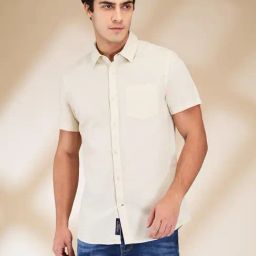 Being Human Beige Cotton Linen Regular Fit Solid Shirt-image-63