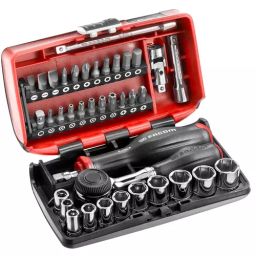 FACOM 6.35 mm (1/4 inch) Square Drive Socket Set with Ratchet Wrench 6 Point, R.360NANOPB (2 Pcs)-11