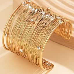 DIVASTRI Antique Gold-Plated Artificial Stones Cuff Bracelet-50