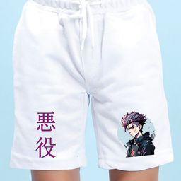 Nusyl Boys White Jujutsu Kaisen Printed Regular Fit Mid-Rise Shorts-27