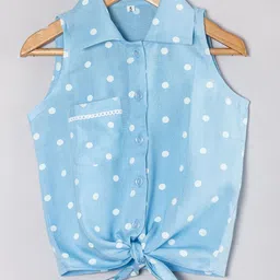 Tangerine Closet Girls Polka Dot Printed Waist Tie-Ups Cotton Shirt Style Top-image-67