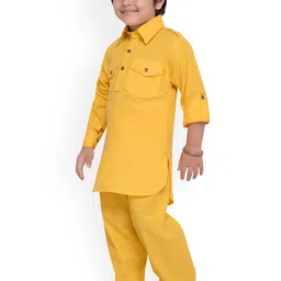 Aj DEZInES Boys Yellow Solid Kurta with Pyjamas image 4