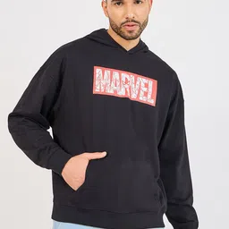 Styli Black Marvel Printed Hooded Oversized Pure Cotton Sweatshirt-image-31