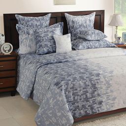 SWAYAM Blue & Grey 250 TC King Bedsheet with 2 Pillow Covers-image-86