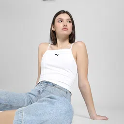 Puma Wardrobe Essentials Women Brand Logo Shoulder Straps Ribbed Cropped Tank Top-image-119