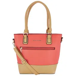 Pierre Cardin Coral Red & Beige Color Block Medium Shoulder Handbag-9