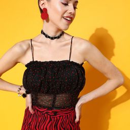 STREET 9 Women Black Print Chiffon Blouson Top-image-51