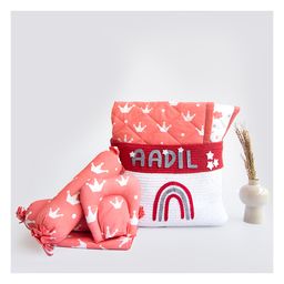 Yellow Doodle Crown Printed Organic Bedding Gift Basket - Red-image-19