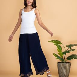 Bella Mama Ankle Length Solid Pleated Palazzo with Elasticated Waist Band - Navy Blue-picture-35
