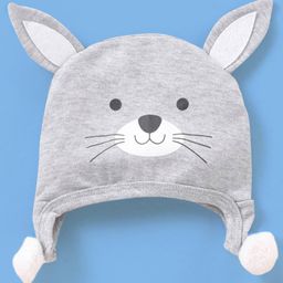Babyhug Cotton Knit Cap Puppy Print with Ear Applique - Grey-picture-26