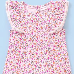 Babyhug Rayon Half Sleeves Top With Lace & Frill Detailing - Peach-image-36