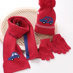 Babyhug Woolen Cap Gloves & Muffler Set - Red-image-90
