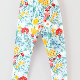 Fido Single Jersey Cotton Knit Full Length Leggings Floral Print - Sky Blue-image-53