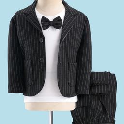 Robo Fry Cotton DC Full Sleeves Party Suits Striped - Black & White-image-73