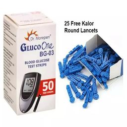 Dr Morepen Gluco One BG 03 Blood Glucose 50 Test Strip (Only Strips) With 25 Free Kalor Round Lancets-White-18