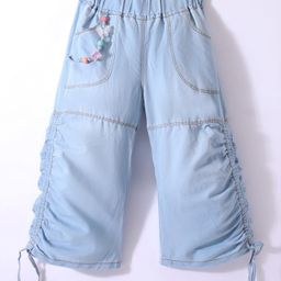 Little Kangaroos100% Cotton Woven Denim Full Length Washed Jeans with Butterfly Applique -Blue-image-17