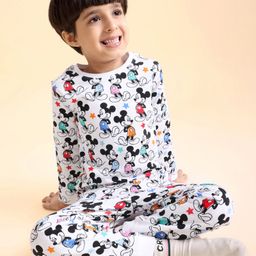 Babyhug Disney Single Jersey Knit Full Sleeves Mickey Mouse Family Printed Night Suit - White-picture-33