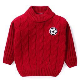 Babyhug Knit Full Sleeves Turtle Neck Sweater With Cable Knit Design - Red-image-80