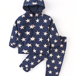 Simply Padded Full Sleeves Winter Night Suit Stars Print - Navy Blue-image-33