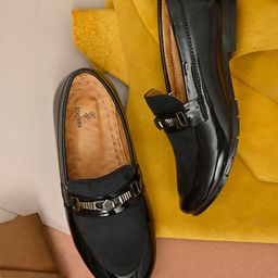 Stefens Synthetic Self Design Loafers - Black-image-31