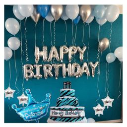 Bubble Trouble Blue Silver Birthday Party Decorations Set 49PCS Happy Birthday Silver Foil Balloon | Cake Foil Balloon | Prince Theme Birthday Party Decorations | Decoration Items for Boys |-image-87