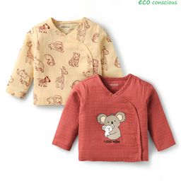 Babyoye 100% Cotton Full Sleeves Jhablas with Animal Print Pack Of 2- Cream & Red-27