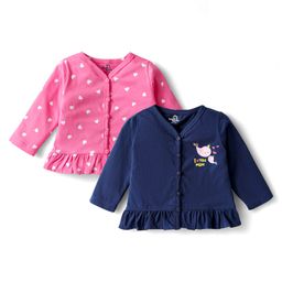Doodle Poodle 100% Cotton Single Jersey Knit Full Sleeves Jhablas With Heart & Text Print Pack Of 2 - Navy Blue & Pink-image-10