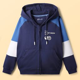 Pine Kids 100% Cotton Full Sleeves Cut & Sew Hooded SweatJackets With Kangaroo Pockets - Blue-image-85