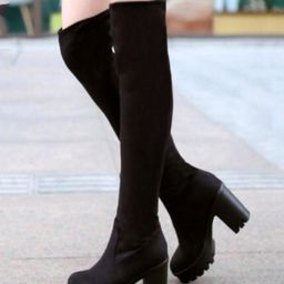 Shoetopia Solid Zipper Closure Long Boots - Black-image-100