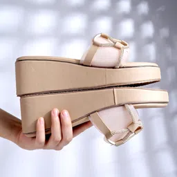 Shoetopia Strap Designed & Stones Embellished Wedges - Beige-picture-33
