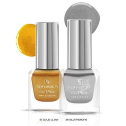 FILMY BEAUTY Set Of 2 Gel Effect Nail Polish- 10 ml Each- Gold Glow 43- Silver Drops 26-image-56