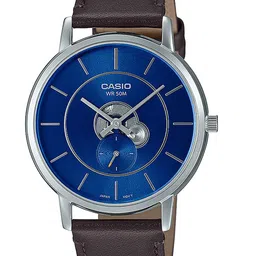 CASIO Men Patterned Dial & Brown Leather Straps Analogue Watch A2131-8