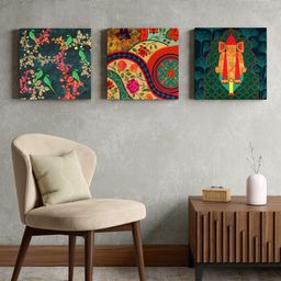 India Circus by Krsnaa Mehta Black & Green 3 Pieces Framed Wall Art-image-51