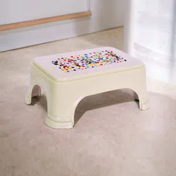Kuber Industries Beige 3 Pieces Mickey Printed Featherweight Plastic Step Stools-85