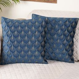 MONKDECOR Set Of 2 Blue Velvet Square Cushion Covers-15