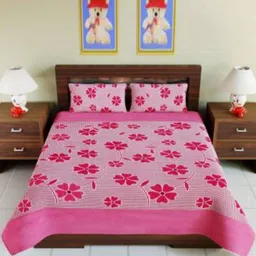 Aura Floral Printed 144 TC King Bedsheet with 2 Pillow Covers-image-94