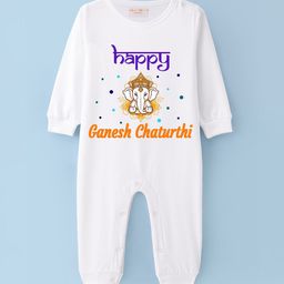 BLUSHES Infants Ganesh Chaturthi Printed Pure Cotton Round Neck Romper-image-51