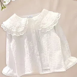 FOREVER FRIDAY Girls Peter Pan Collar Bell Sleeves Shirt Style Top-image-3