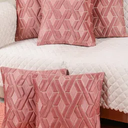 TANLOOMS Set Of 5 Pink Velvet Square Cushion Covers-image-49