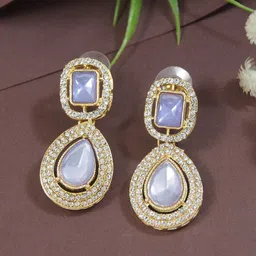 I Jewels Gold-Plated Artificial Stones Studded Teardrop Shaped Drop Earrings-36