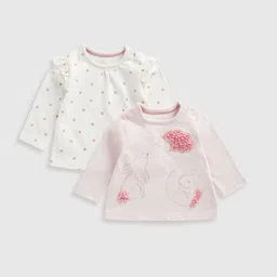 mothercare Girls Pack Of 2 Polka Dots Printed Round Neck Pure Cotton T-shirts-13