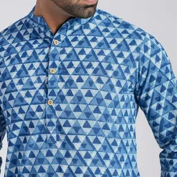 Cotton Curio Men Geometric Printed Thread Work Block Print Kurta image 4